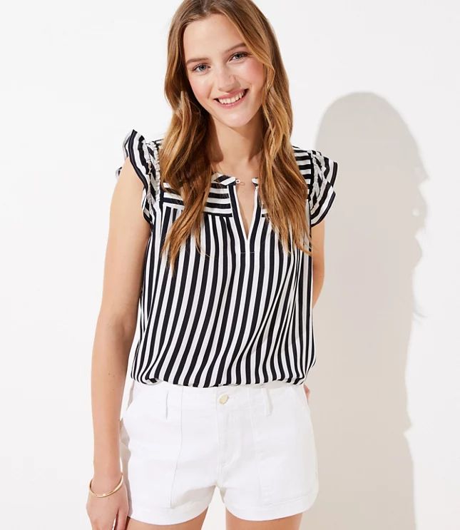 Striped Smocked Split Neck Shell | LOFT