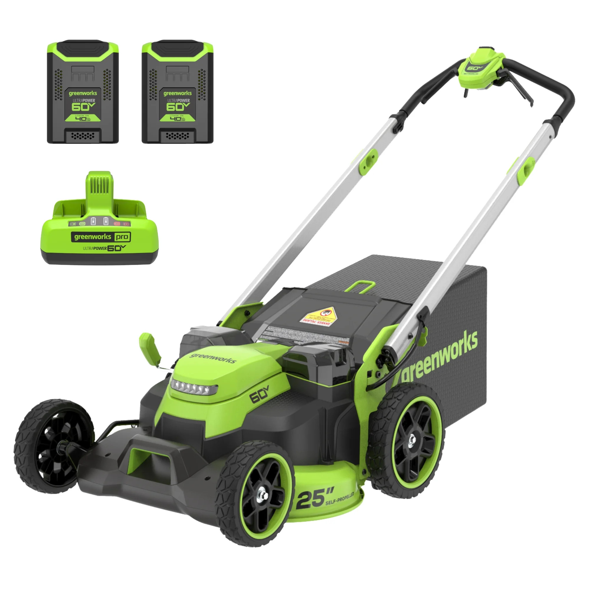 Greenworks 60V 25" Self-Propelled Lawn Mower with (2) 4.0 Ah Batteries & Rapid Charger 2546002 | Walmart (US)