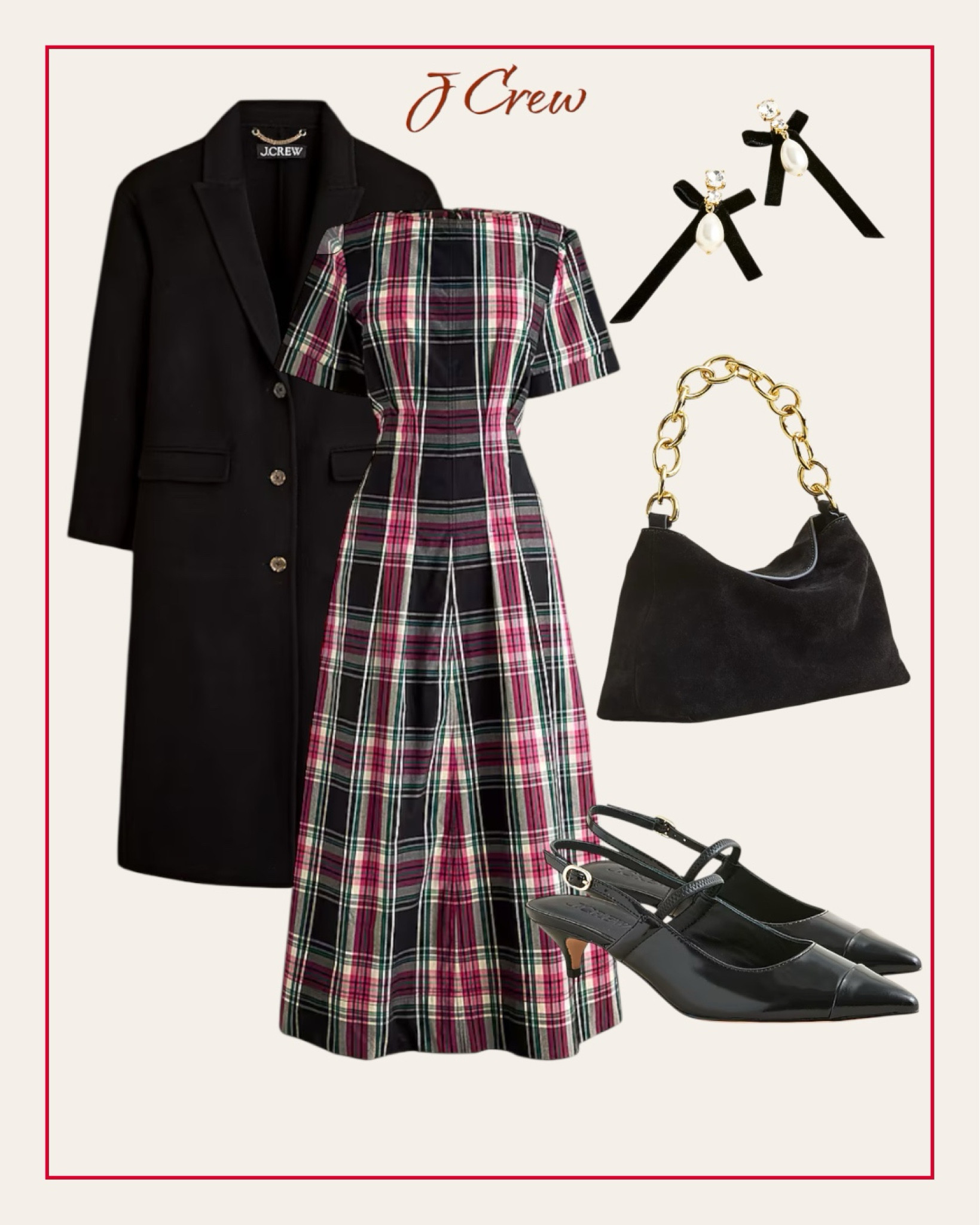 Plaid dress and black coat. 
#jcrew