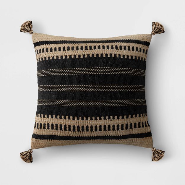 18" Woven Outdoor Throw Pillow Black/Neutral Stripe - Threshold™ | Target
