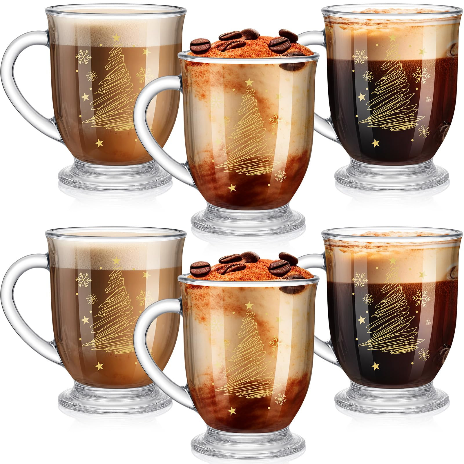 Sliner 6 Pack 15 oz Christmas Coffee Mugs Glass Irish Coffee Cups Xmas Gifts Bulk Christmas Tree ... | Amazon (US)