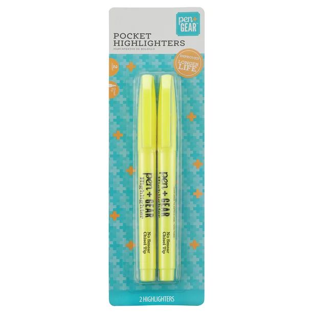 Pen+Gear Pocket Highlighter, Chisel Tip, Translucent Yellow, 2 Count - Walmart.com | Walmart (US)