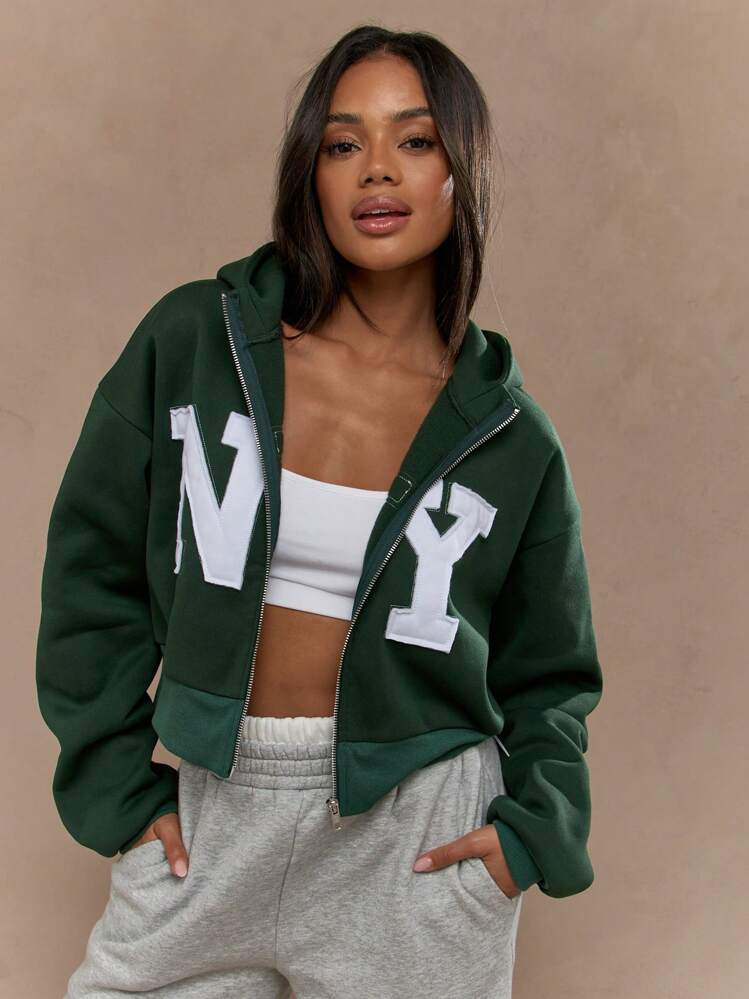 $16.99             MISSGUIDED "NY" Applique Zip Through Crop Hoodie5.00(10) SizeUS 
        Size ... | SHEIN
