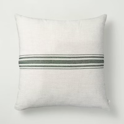 24" x 24" Variegated Center Stripes Textured Throw Pillow Cream/Green - Hearth & Hand... | Target
