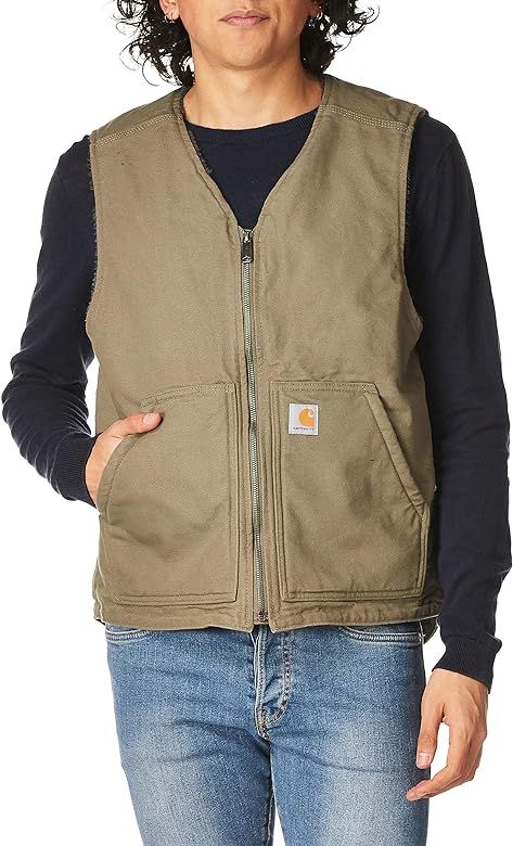 Carhartt Men's Relaxed Fit Washed Duck Sherpa-Lined Vest | Amazon (US)