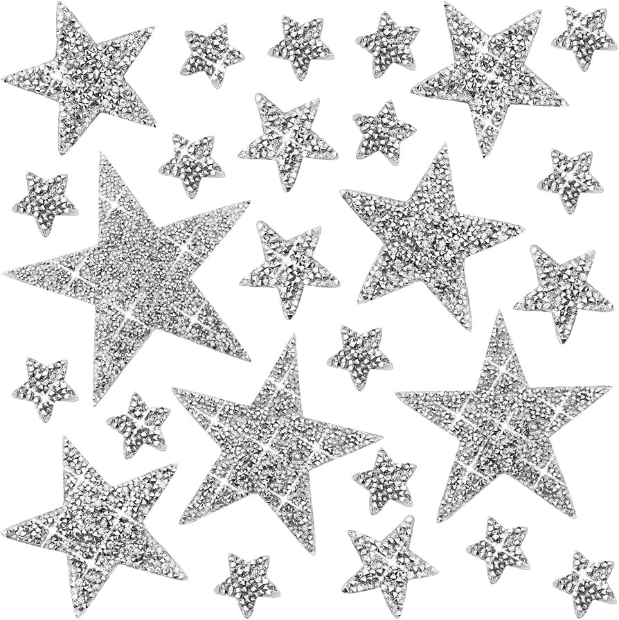 37 Pieces 6 Sizes Star Patches Iron On,Star Rhinestone Appliques Iron on Star Patches Adhesive Ap... | Amazon (US)