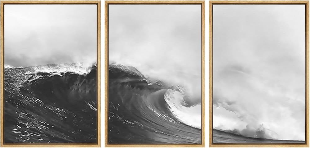 SIGNWIN Framed Canvas Print Wall Art Set Black & White Ocean Beach Waves Nature Wilderness Photog... | Amazon (US)