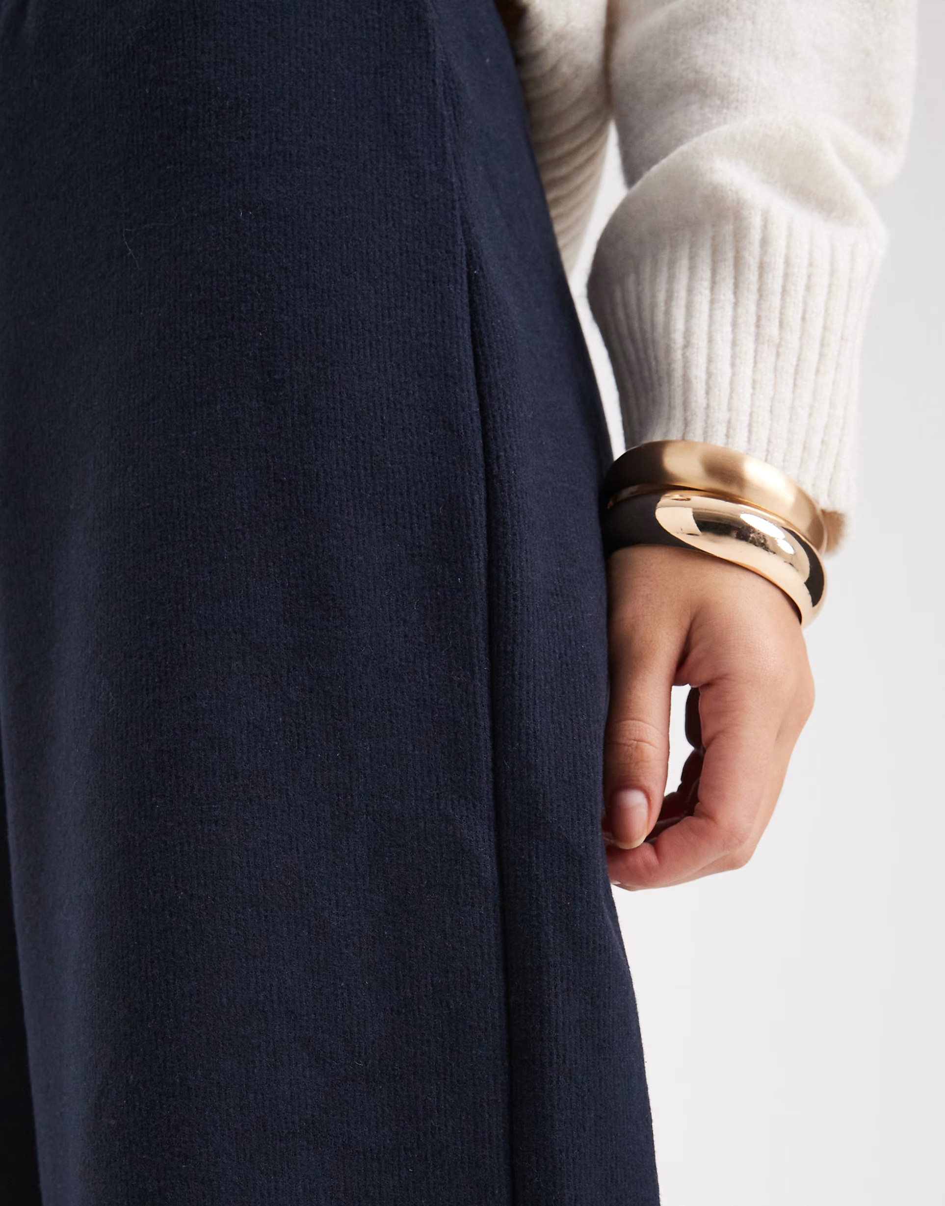 Miss Selfridge soft rib wide leg pants in navy | ASOS (Global)