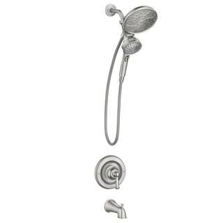 MOEN Brecklyn Single-Handle 6-Spray Tub and Shower Faucet with Magnetix Rainshower Combo in Spot ... | The Home Depot