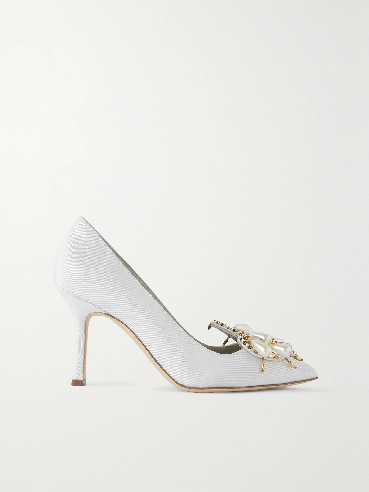 Manolo Blahnik - 90 Embellished Grosgrain Pumps - Silver | NET-A-PORTER (US)