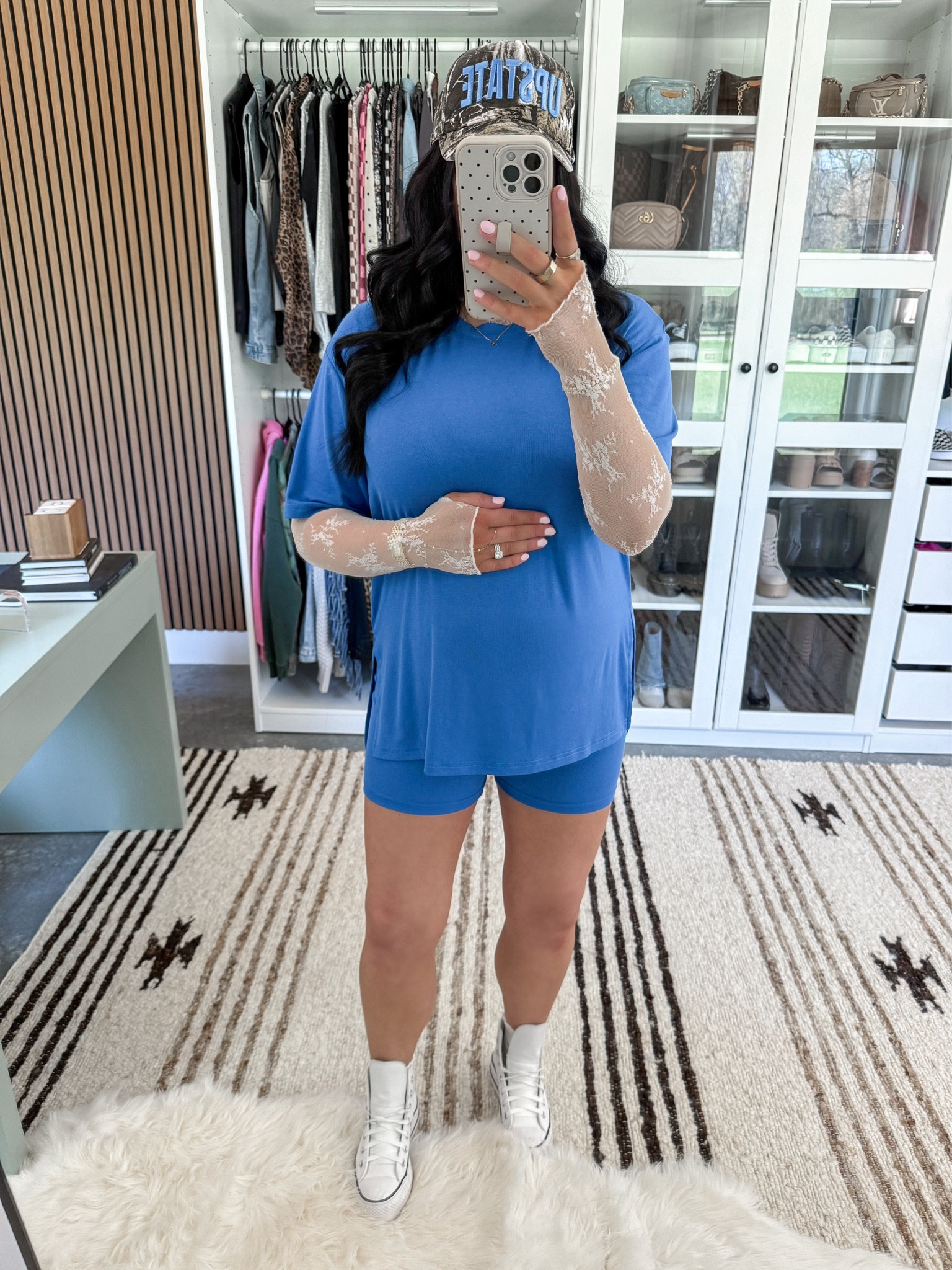 Matching Set - small (works great with the bump!)
Lace Top - xs
Bralette - medium

*My hat is currently sold out, but I linked it in case they restock! Also linked two alternatives! 

You can’t go wrong with a comfy matching set 👏🏼 love this royal blue color paired with the white lace top! Finished the look with a fun hat & some platform converse! 


#LTKBump #LTKootd