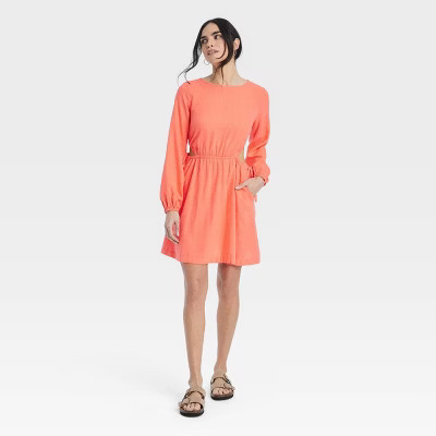 Women's Balloon Long Sleeve Mini A-Line Dress - Universal Thread™ Coral Red L | Target