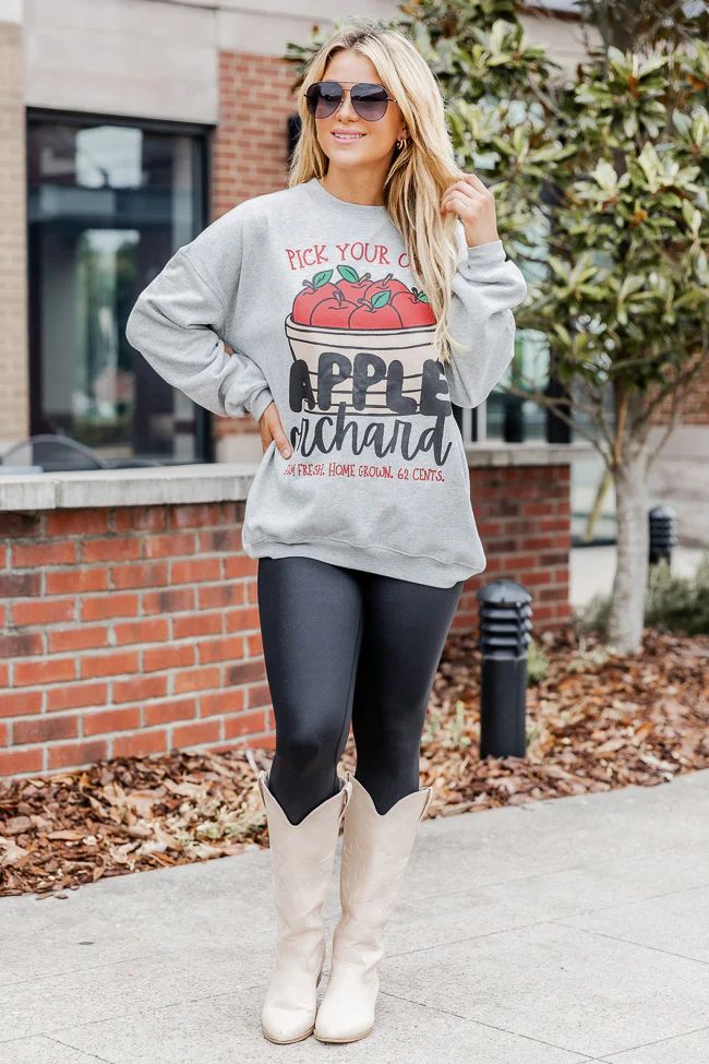Apple Orchard Grey Oversized Graphic Sweatshirt | Pink Lily