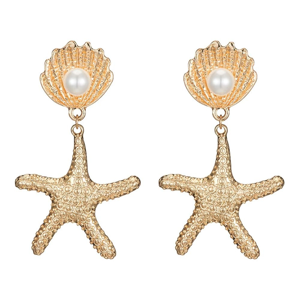 Doubnine Sea Shell Charm Cowrie Earrings Dangle Golden Mermaid Earrings Scallop Beach Retro Chic ... | Amazon (US)