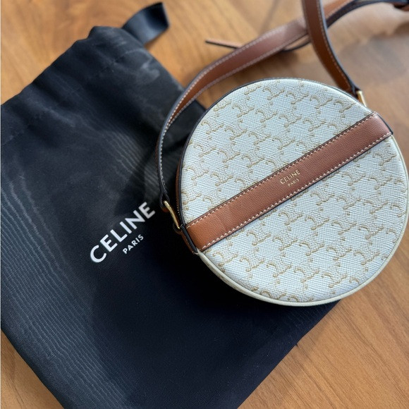 CELINE GHW Triomphe Round Shoulder Bag PVC Coated Canvas White. New. | Poshmark