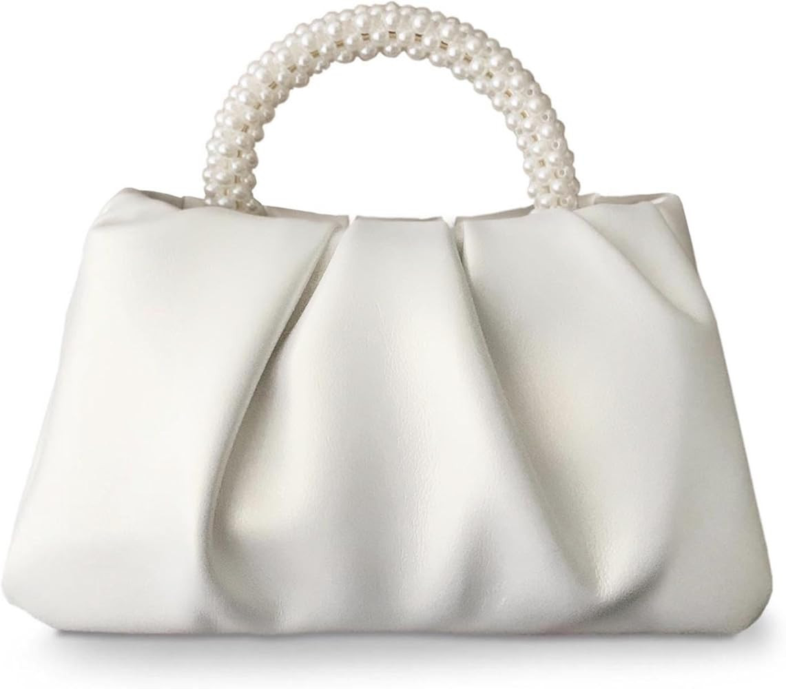 White Pearl Purse Women Soft Leather Evening Clutch Bag Wedding Prom Shoulder Crossbody Bag Small... | Amazon (US)