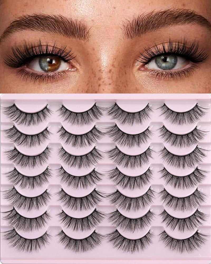False Eyelashes 14mm Faux 3D Mink Lashes Natural Look Fluffy Cat Eye Wispy Lashes Pack by Kiromir... | Amazon (US)