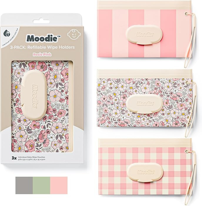 Moodie Paquete de 3 soportes para toallitas para bebé, contenedor de toallitas recargable con se... | Amazon (US)