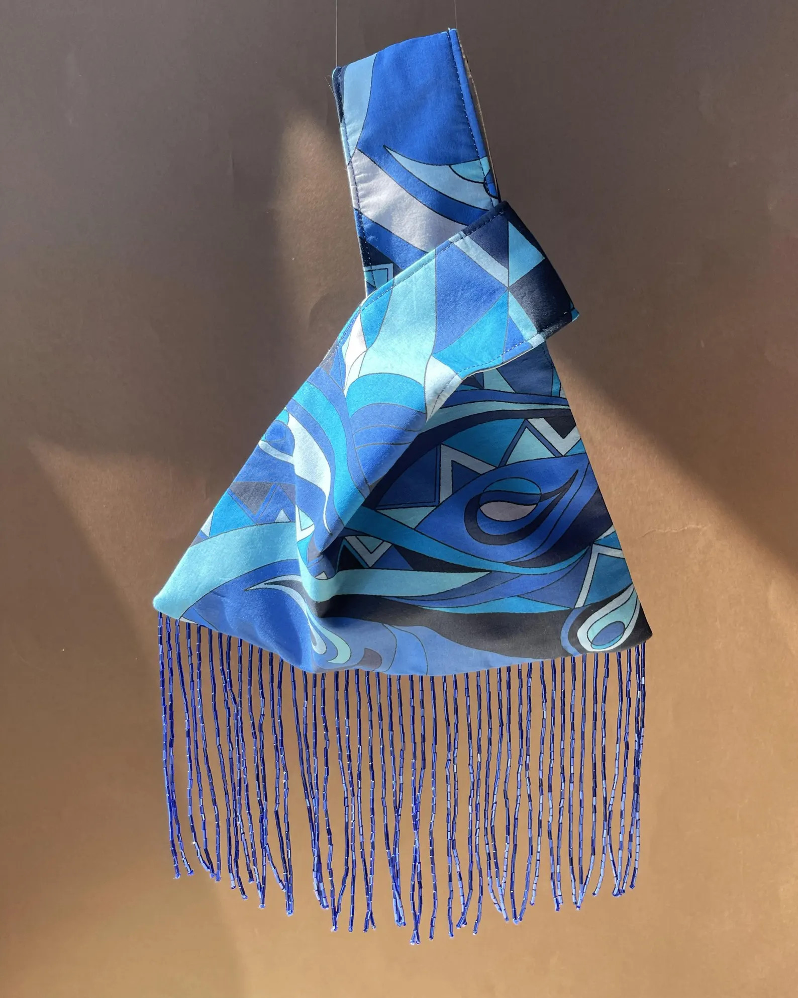 Handmade Knot Bag, Blue Beaded Fringe, Pucci Design Fabric, Tassel Purse, Blue Turquoise Navy Clu... | Etsy (Global)