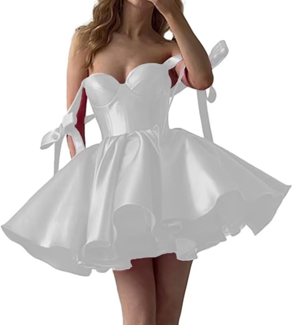 Homecoming Dresses Short Prom Dresses for Teens 2024 Sparkly Satin Sweetheart HOCO Dress with Bow... | Amazon (US)