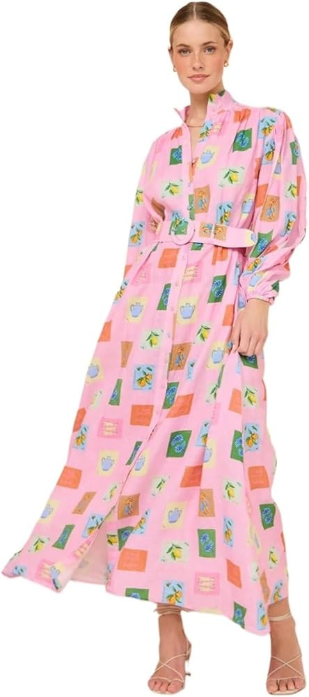 DAGIN Women's Long Puff Sleeve Lapel Graffiti Printed Button Bodycon Sexy Nightclub Party Dress | Amazon (US)