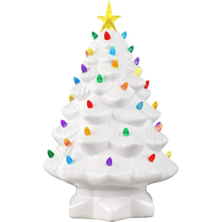 Nostalgic Ceramic Christmas Tree with LED Lights Indoor Decoration, 12 Inches, Green | Walmart (US)