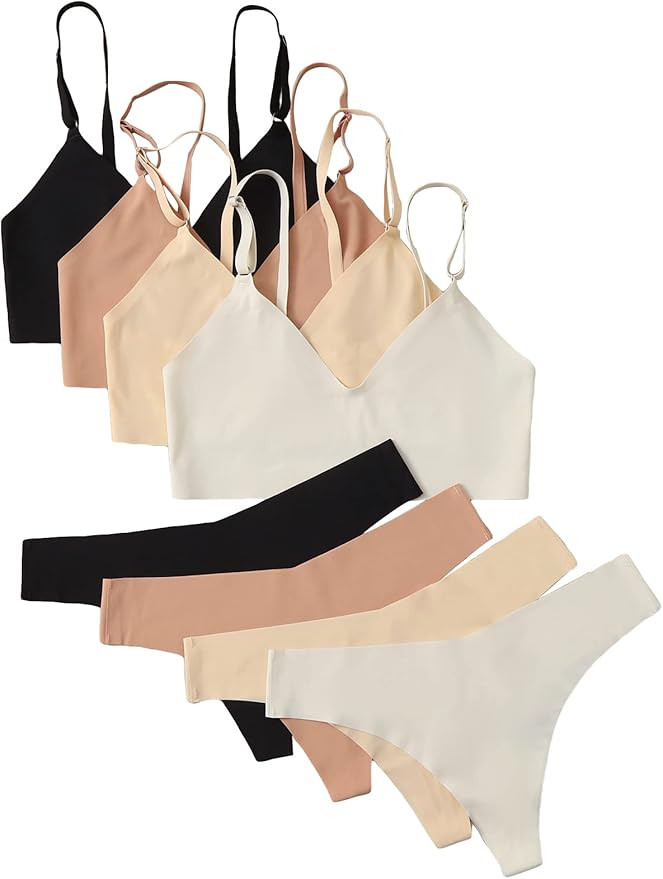 MakeMeChic Women's 4 Pack Seamless No Show Bra and Panty Set Matching Lingerie Set | Amazon (US)