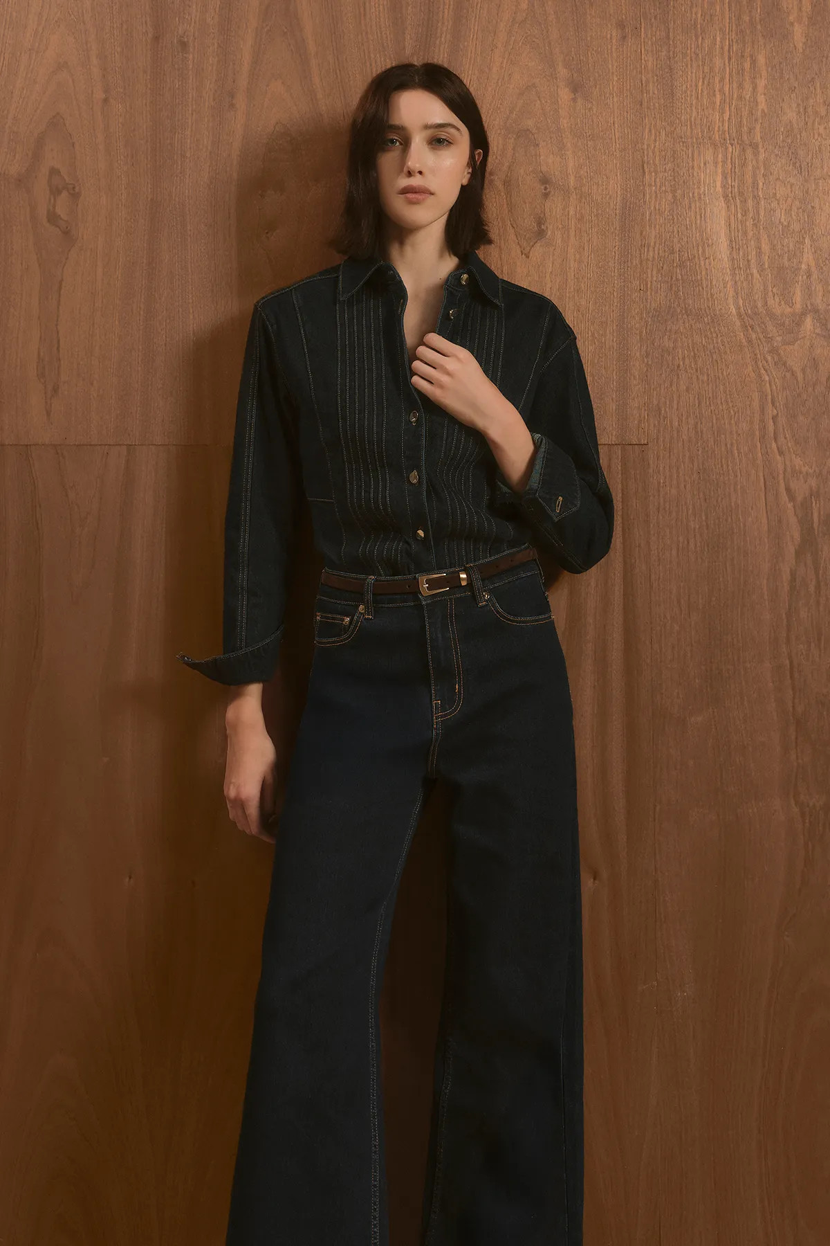 Indigo Denim High Waist Wide Leg Jean | Karen Millen | Karen Millen UK + IE + DE + NL