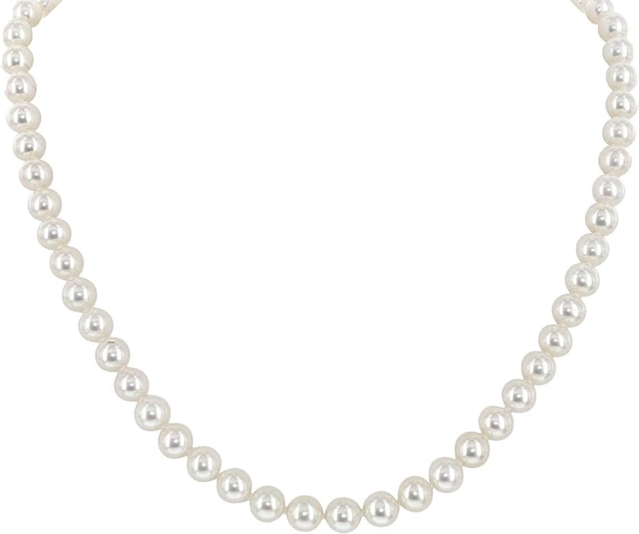 14K White Gold & Yellow Gold, White Freshwater Cultured Pearl 22" Strand Princess Choker Necklace... | Amazon (US)