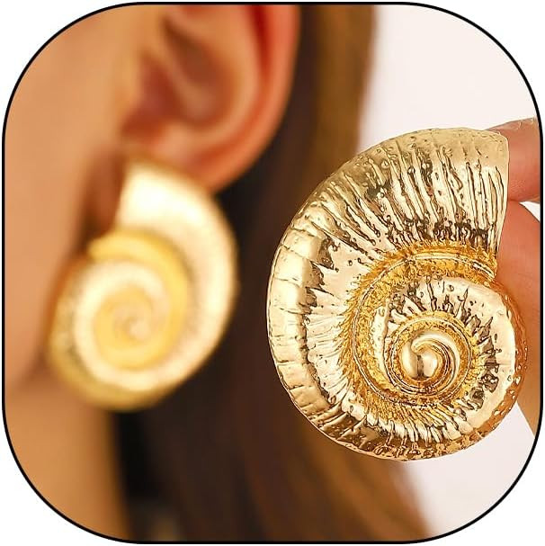 14k Gold Conch Statement Earrings for Women,Silver Geometric Texture Spiral Earring,Irregular She... | Amazon (US)