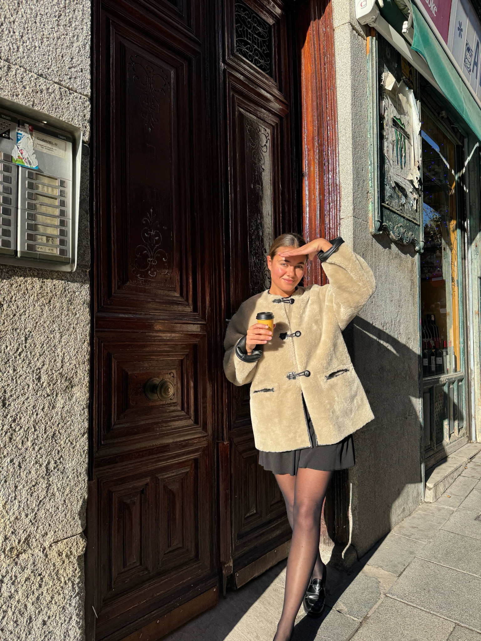Ootd, outfit inspiration, fall outfit, autumn style, COS, tailored pleated wool skort, black skirt, Prada loafers, farfetch, Mango teddy jacket, faux fur coat, black tights, Sezane Paris, Netherlands.

#LTKstyletip #LTKSeasonal #LTKeurope