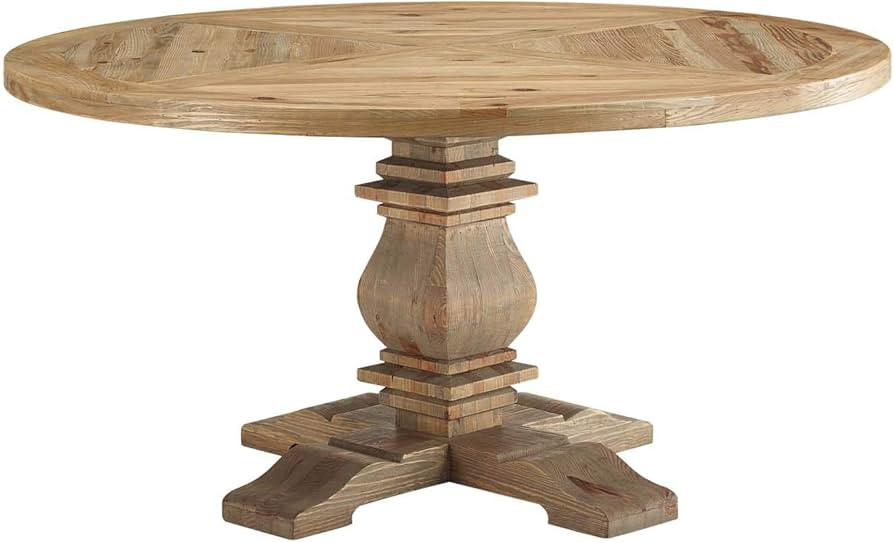 Modway Column 59" Rustic Farmhouse Pine Wood Round Kitchen and Dining Room Table, Brown | Amazon (US)