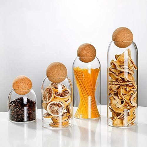 Lead-free round cork glass bottle sealed jar nut storage jar coffee bean jar round transparent 4-... | Amazon (US)