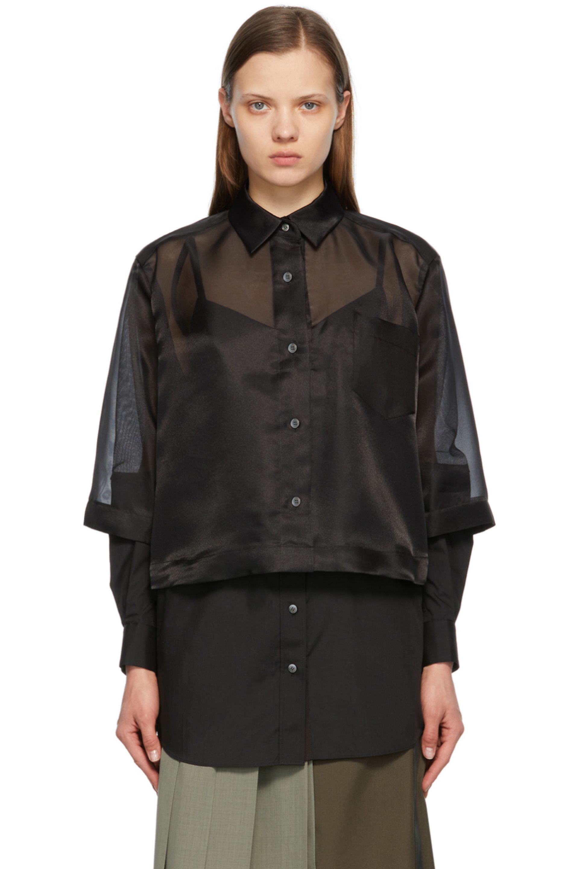 Black Organza & Poplin Shirt | SSENSE