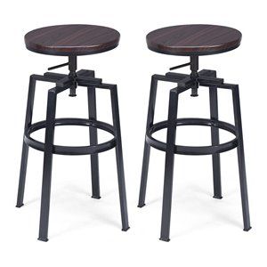Costway Wood and Metal Adjustable Bar Stools in Brown (Set of 2) | Homesquare