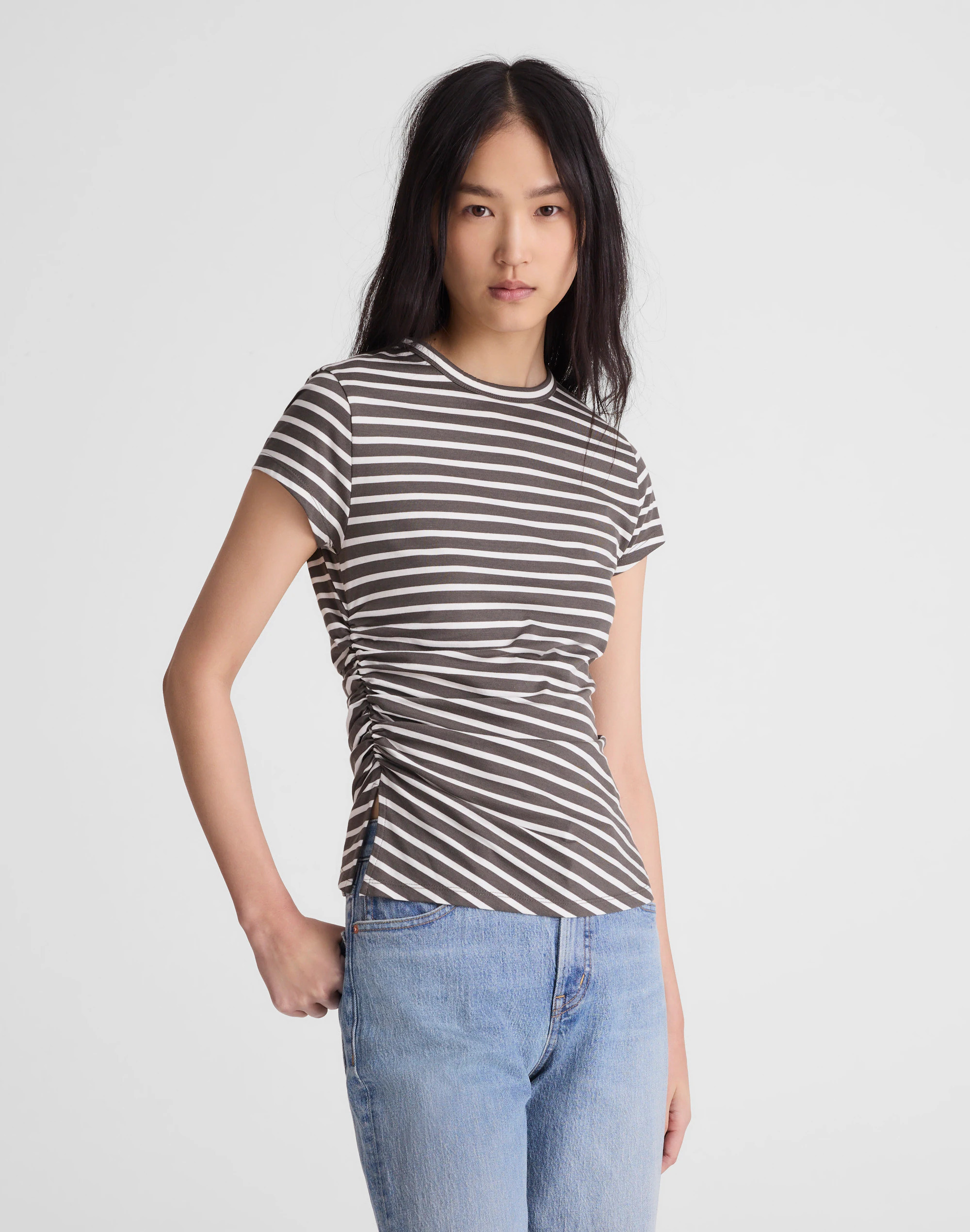 Asymmetric Ruched Tee in Allday Jersey | Madewell