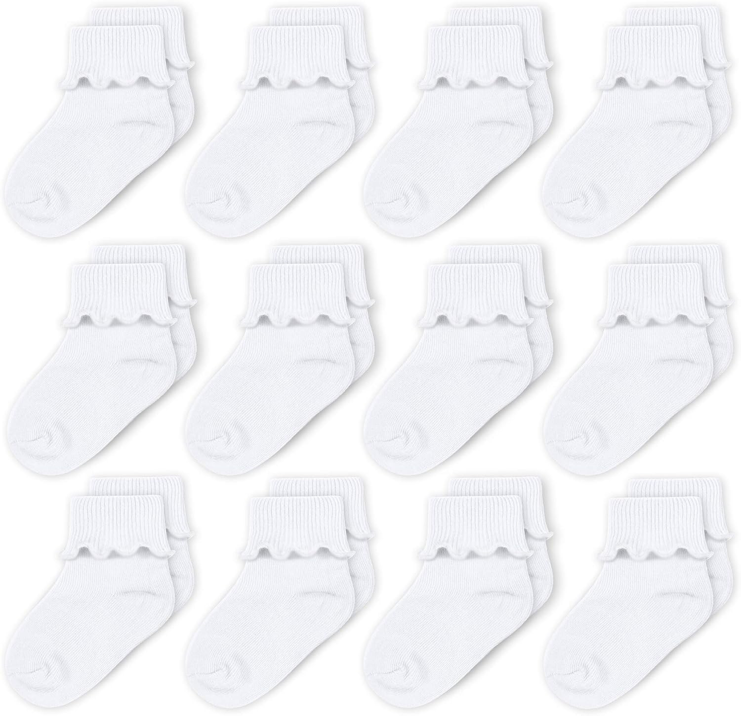 CozyWay Baby Girls Socks 6/12 Pack Ruffle Ripple Edge Turn Cuff Ankle Socks Toddlers Infants 0-12 mo | Amazon (US)