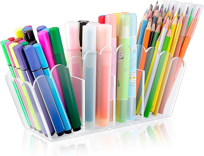 Scalloped Acrylic Pencil Holder – Clear Desk Organizer with 4 Compartments – Makeup Brush Hol... | Amazon (US)