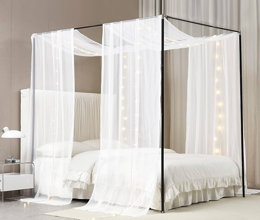 Akiky Canopy Bed Curtains with Light Princess Bed Canopy Scarf for Full/Queen Metal Bed Frame,Woo... | Amazon (US)