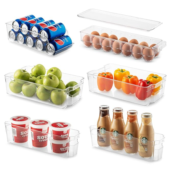 Set Of 6 Refrigerator Organizer Bins - Stackable Fridge Organizers for Freezer, Kitchen, Countert... | Amazon (US)