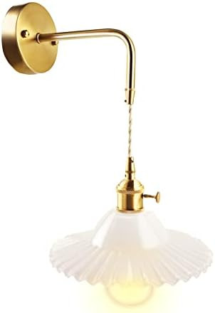 AoKinRound Plug in Wall Mount Lamp, Nordic Sconce with On Off Switch, Vintage Style Glass Scalloped  | Amazon (US)