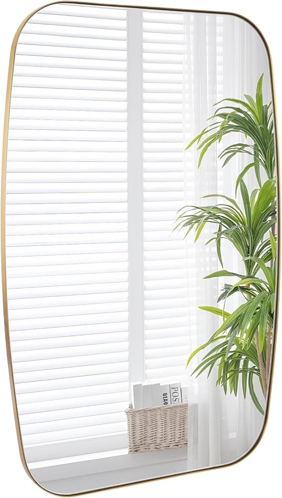 Oval Mirrors for Bathroom, 20"×30" Gold Vanity Mirror with Stainless Steel Metal Frame, Brushed ... | Amazon (US)