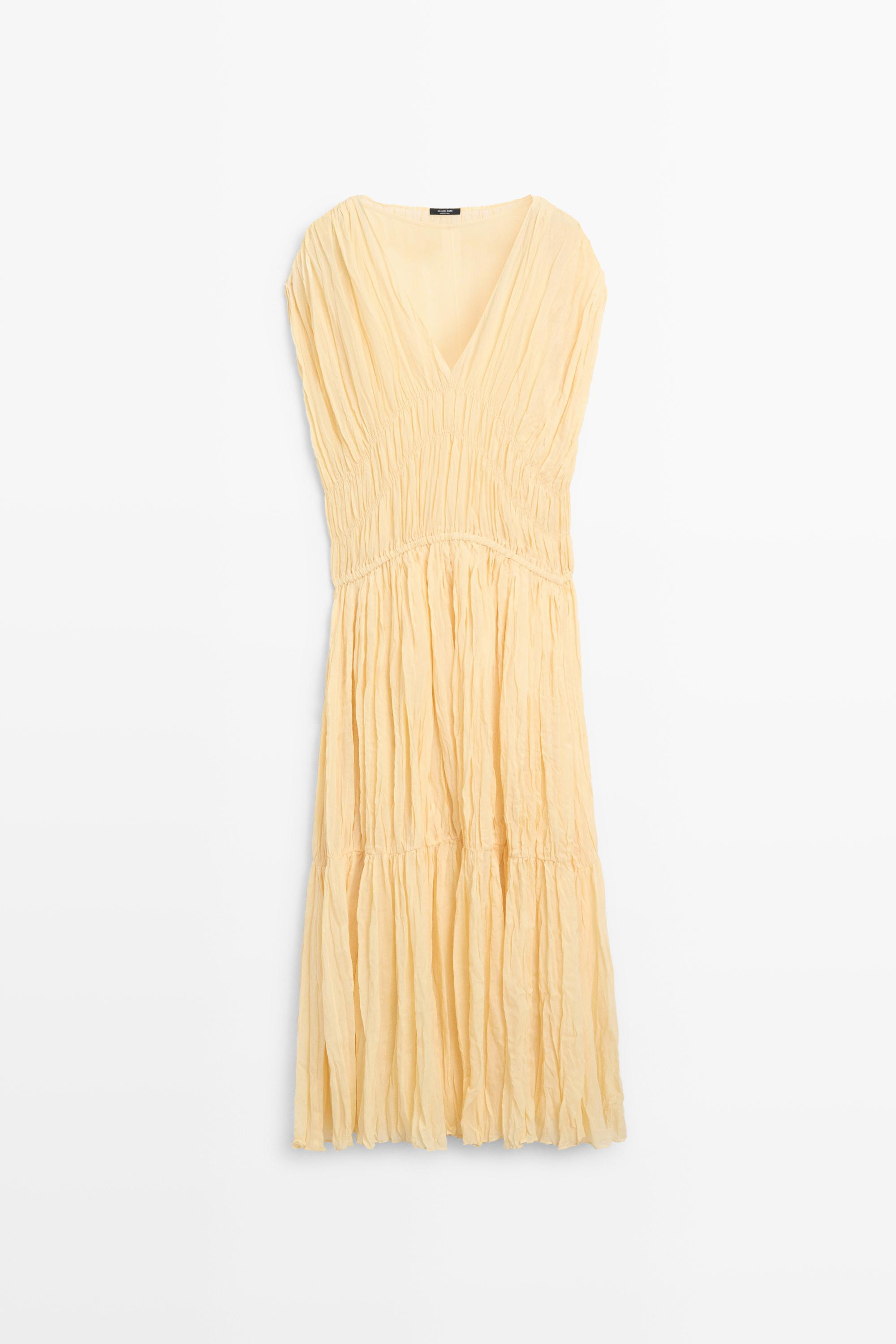 Flowing gathered midi dress | Massimo Dutti UK