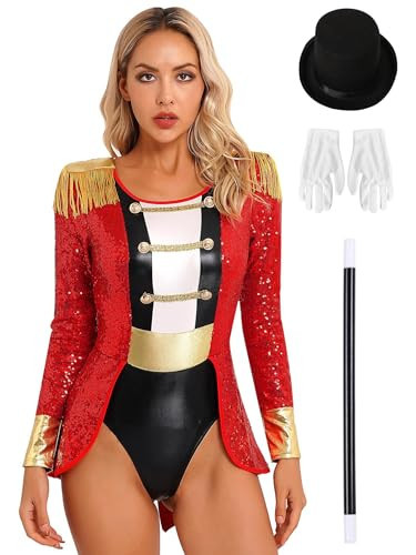 Manyakai Women's 2025 Ringmaster Costume Circus Ring Leader Outfit Master Lion Tamer with Hat and Gloves Magic Wand Set Red Large | Amazon (US)