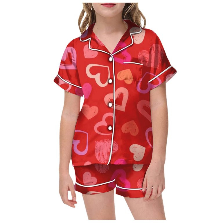 Toddler Girl Silk Pajamas Button Down Short Set Sleepwear for Children Shirt and Pant Matching Va... | Walmart (US)