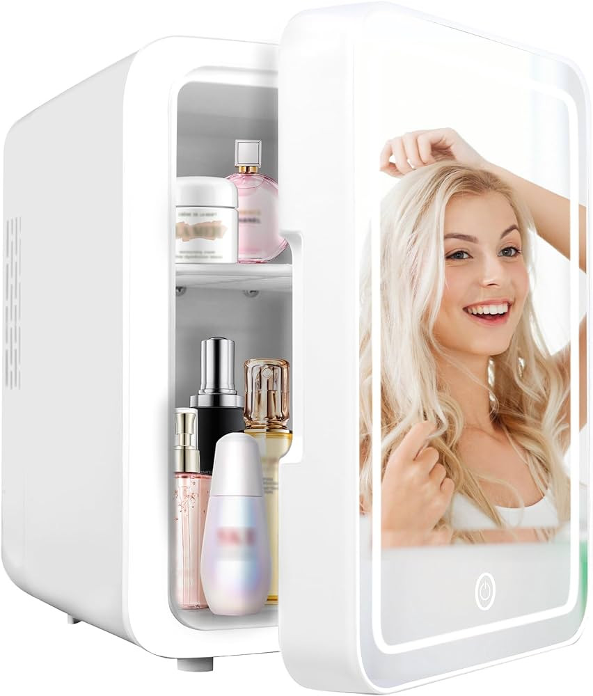 Mini Makeup Fridge,Skincare Fridge with Cooler or Warmer,AC/DC Powered,with LED Light Mirror,Port... | Amazon (US)