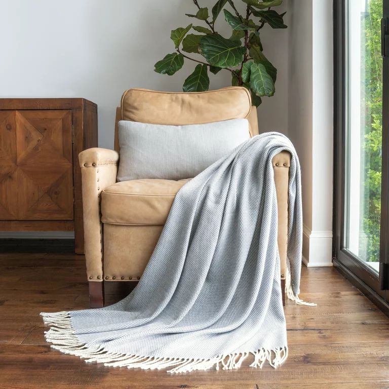 Noble Linens Dusk Blue Herringbone Throw Blanket | Walmart (US)