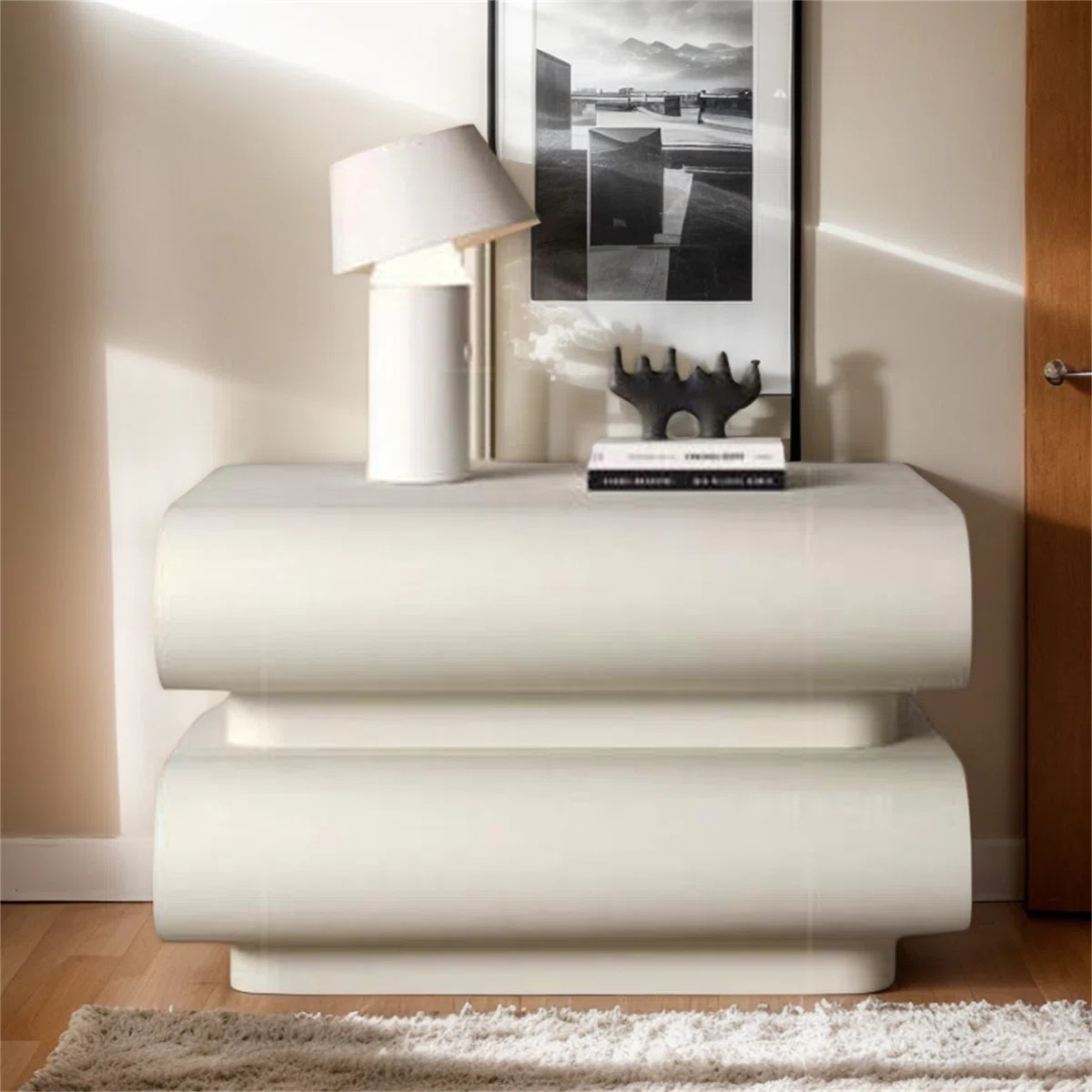 Modern Nightstand with 2 Drawers – Solid Wood Bedside Table with Microfiber Leather in White fo... | Wayfair North America