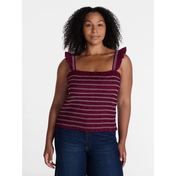 Time and Tru Women's Smocked Cotton Tank Top with Ruffle Straps, Sizes XS-XXXL | Walmart (US)