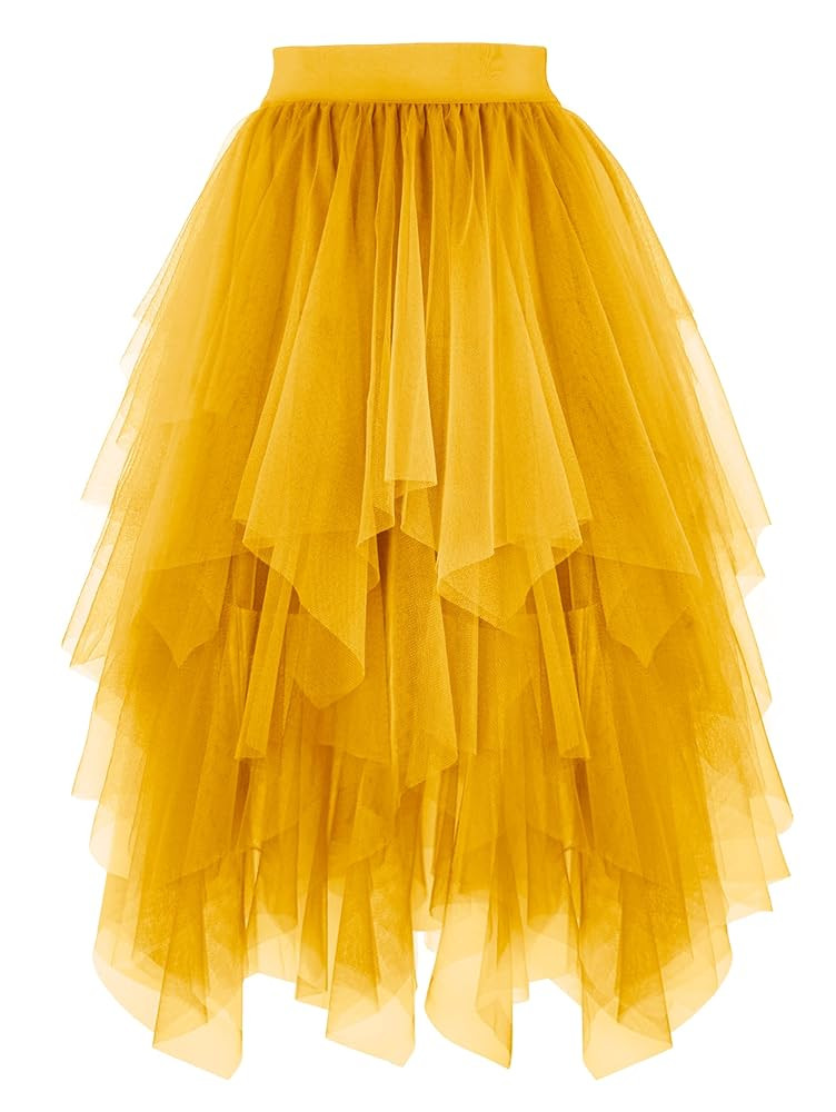 PUKAVT Tulle Skirts for Women High Waist Elastic Midi Skirt A-line Irregular Layered Mesh Tutu Sk... | Amazon (US)